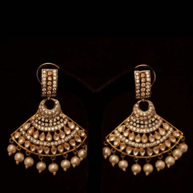 Antique finish kundan polki earrings