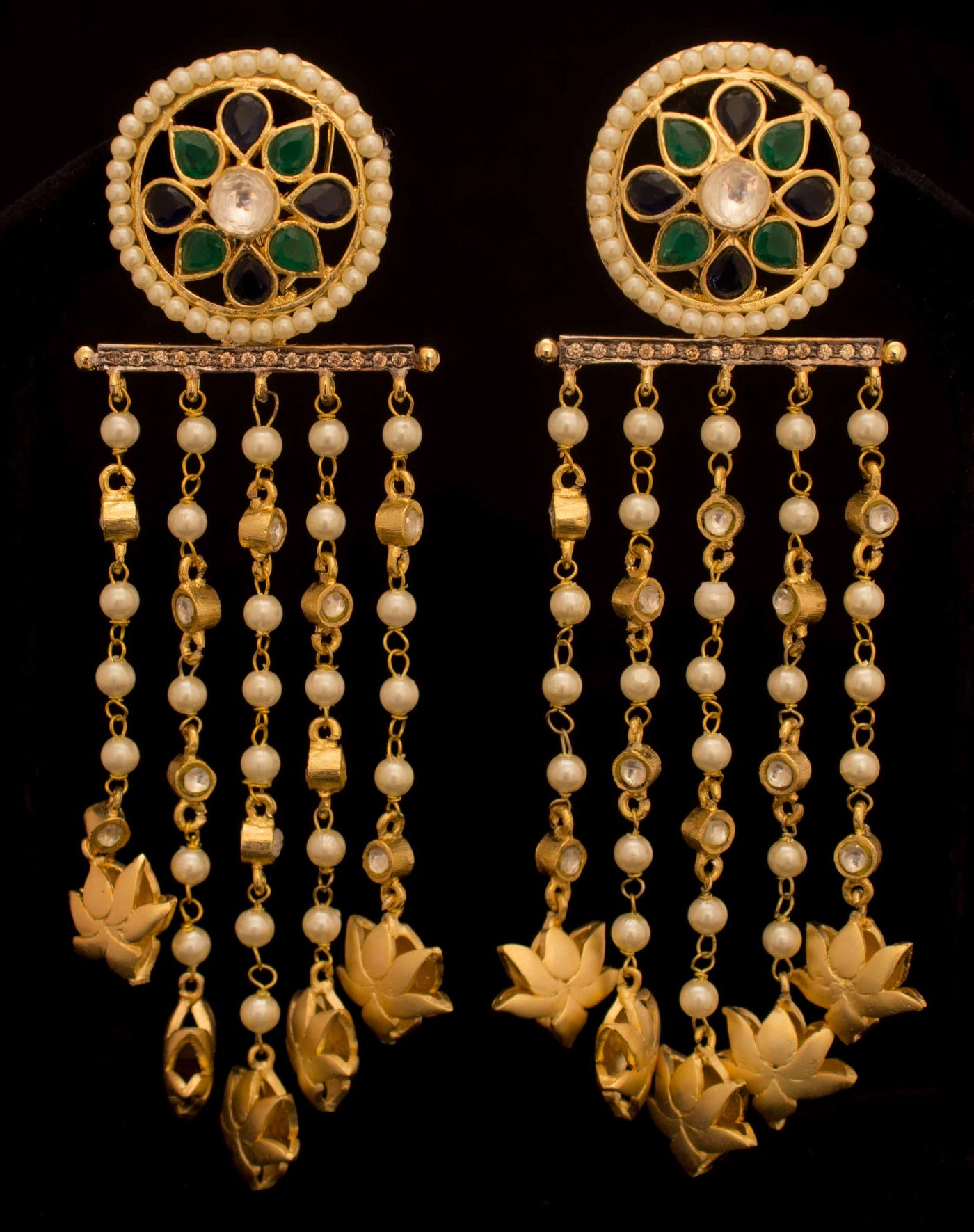 Gold plated kundan polki dangler earrings