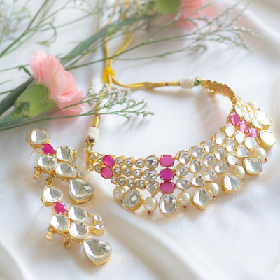 Gold plated kundan polki necklace set