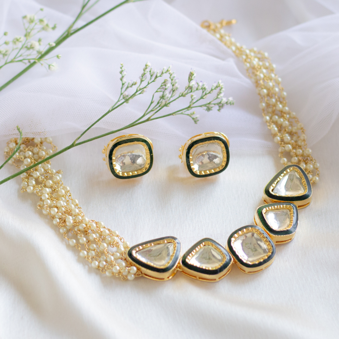 Gold plated kundan polki choker set.