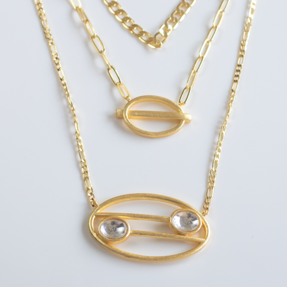 Gold plated multilayer chain necklace