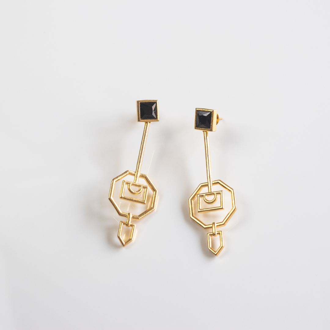 Gold plated contemporary dangler earrings