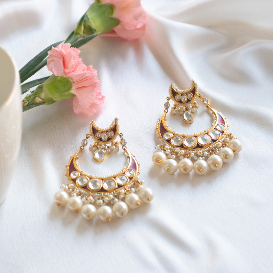 Gold plated kundan polki chandbali