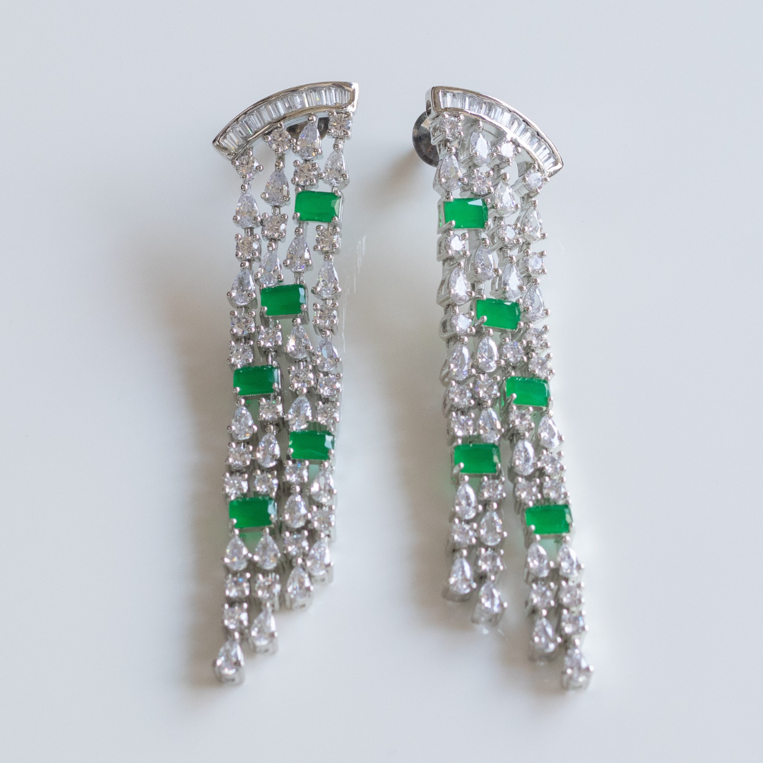 White rodium finish zircon dangler earrings