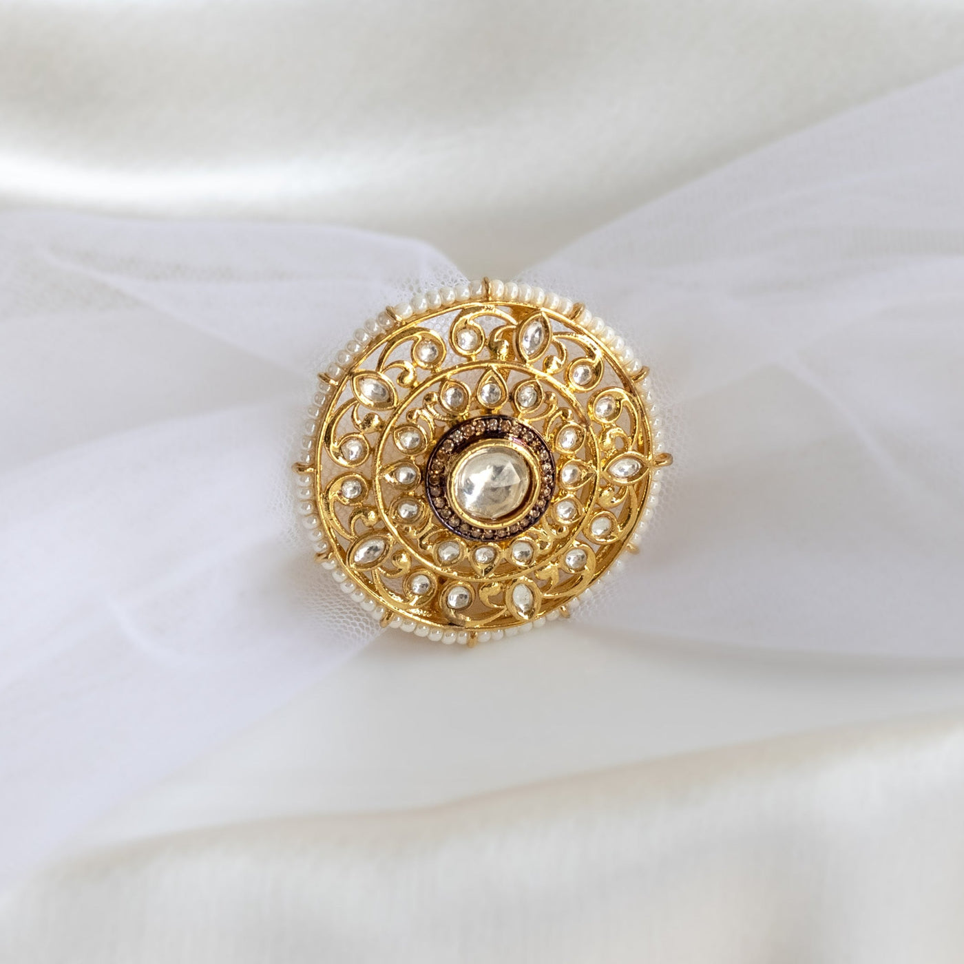 Gold Finish Kundan Ring