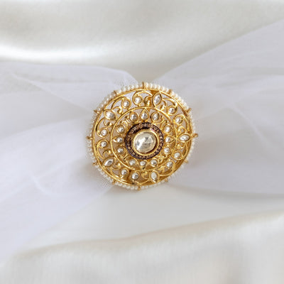 Gold Finish Kundan Ring