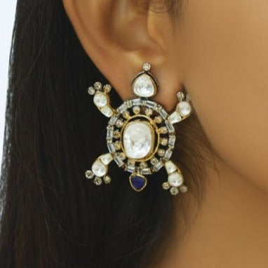 Antique Rodium Plated Kundan Earrings