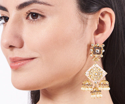 Gold Plated Kundan Polki Earrings