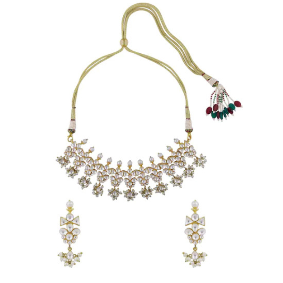 Gold Plated Kundan Polki Necklace Set